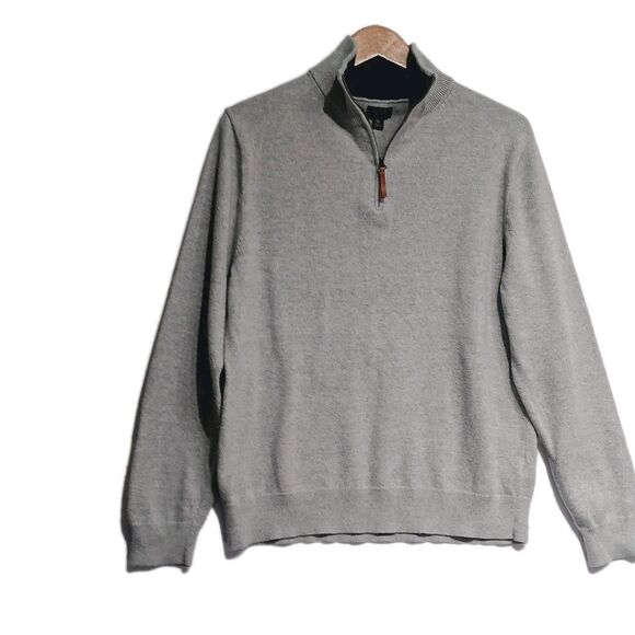 J Crew Men's Gray 100% Cotton Quarter Zip Mock Neck Sweater XL - Picture 3 of 7